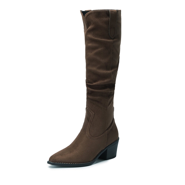 Slouchy Knee High Cowboy Boots - BROWN SUEDE -  0